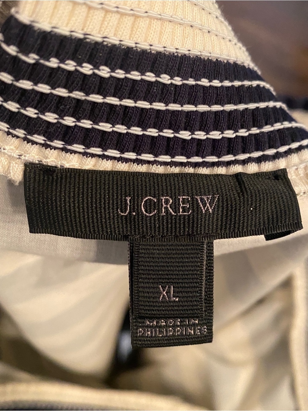 J.Crew • Navy Stripe Off Shoulder Dress • Nautical Coastal Preppy Cotton • XL - Picture 6 of 7